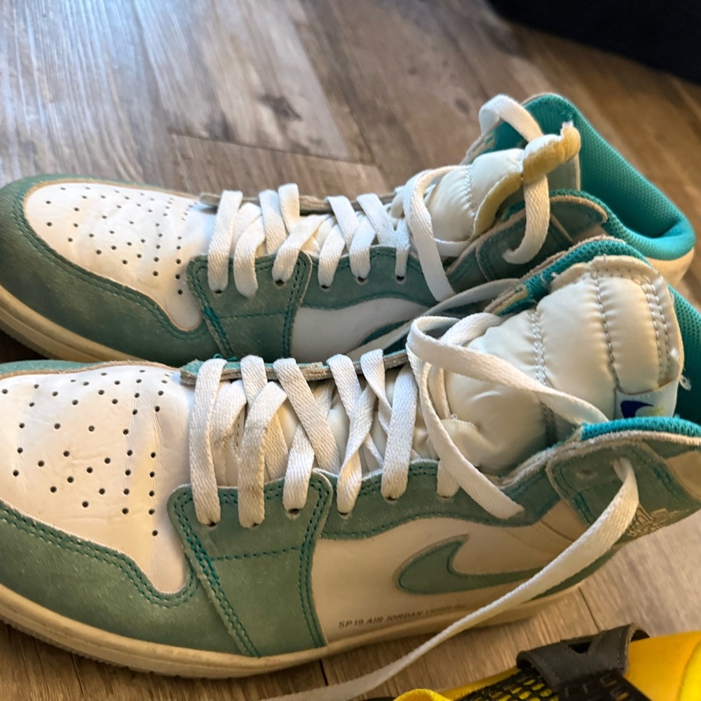 White and Teal Low-Top Sneakers